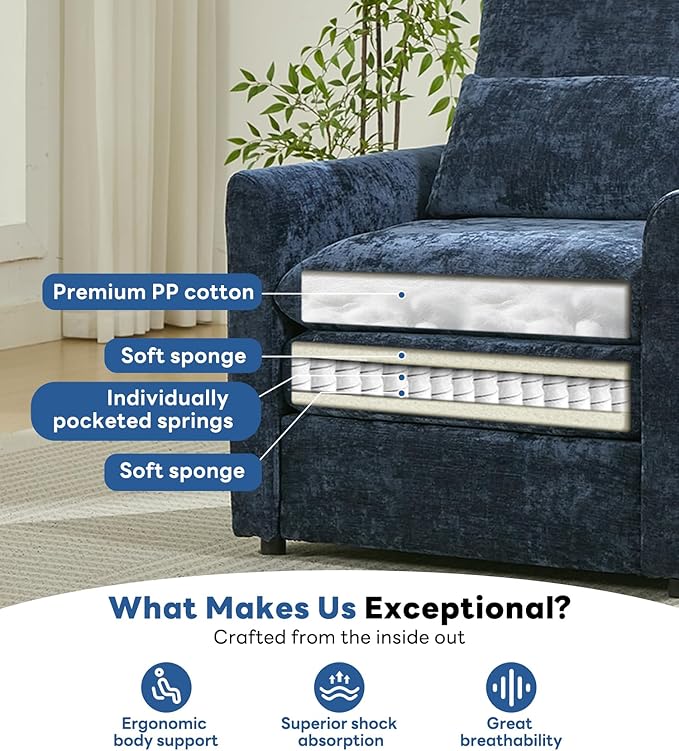 Tbfit Living Room Arm Chair Set 2-Pack Modern Accent Chairs Cloud Single Sofa Spring Seat Cushion Comfy Lumber Pillow Soft Upholstered Furniture for Home Apartment Blue