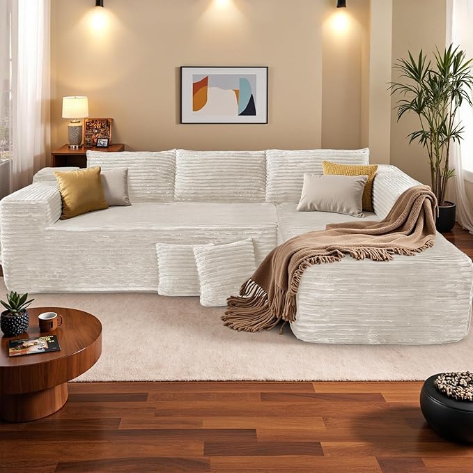 108” Modular Sectional Sofa Couches Oversized L-Shape Cloud Couch with Deep Seat Comfy Memory Foam Modern Boneless Couch for Living Room No Assembly Required