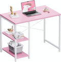 Pamray 32 Inch Small Computer Desk with Shelves Home Office Desk with Headphone Hook for Bedroom Study Writing PC Table for Small Spaces Pink