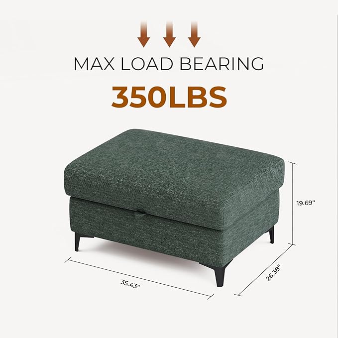 35 Large Storage Ottoman for Living Room 7.8 Deep Seat Rectangular Ottoman Foot Rest for Couch Chenille Storage Footstool Load 350 lb （Green）