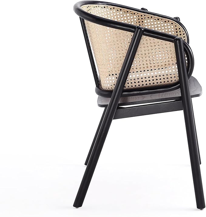 Manhattan Comfort Versailles Rattan Cane Accent Chairs Set of 1 - Solid Ash Wood Frame Ergonomic Curved Seat Fully Assembled Armchair for Living Room Black/Natural