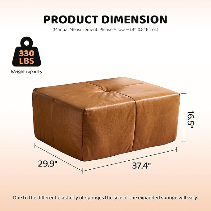 Sofa Couch Ottoman for Living Room Bedroom Brown (Soft Leather Fabric)