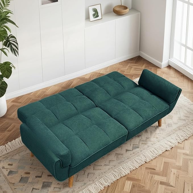 Convertible Futon Sofa Bed Modern Futon Couch with 2 Pillows Small Futons Couch with Adjustable Armrest &amp Backrest Loveseat Sofa Bed for Living Room Bedroom Green