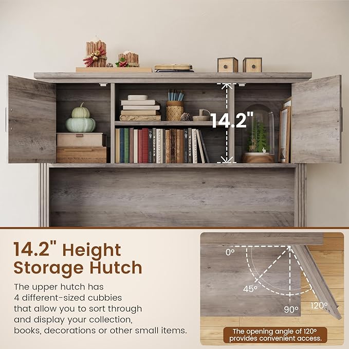 Itaar Farmhouse Executive L Shaped Desk Home Office Desk with File Drawer and Power Outlet Computer Corner Desk with Hutch and Drawer Workstation for Office Home Grey