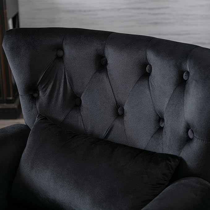 chairus Mid-Century Modern Accent Chair Comfy Tufted Single Sofa Chair Wingback Armchair with Pillow for Club Living Room Bedroom - Velvet Black