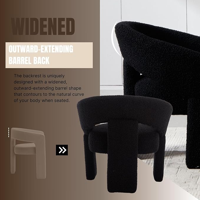 Modern Accent Chairs Set of 2 Black Sherpa Round Barrel Armchairs Comfy Upholstered Lounge Chair for Living Room Bedroom Reading Chair Vanity Chair Comfy Office Waiting Room Chairs
