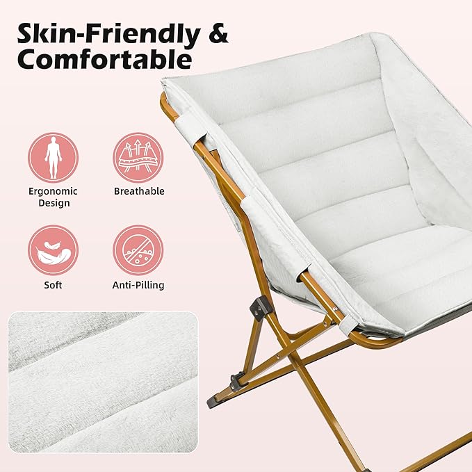 Comfy Saucer Chair for Adults Soft Faux Fur Bedroom Chair Cozy Folding Lounge Chair Reading Chair for Living Room Dorm &amp Bedroom White