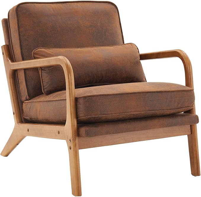 Lestar Single Lounge Chair Modern Accent Sofa Chairs Bronzing Cloth Upholstered Seat with Back Cushion and Pillow for Living Room (Orange)