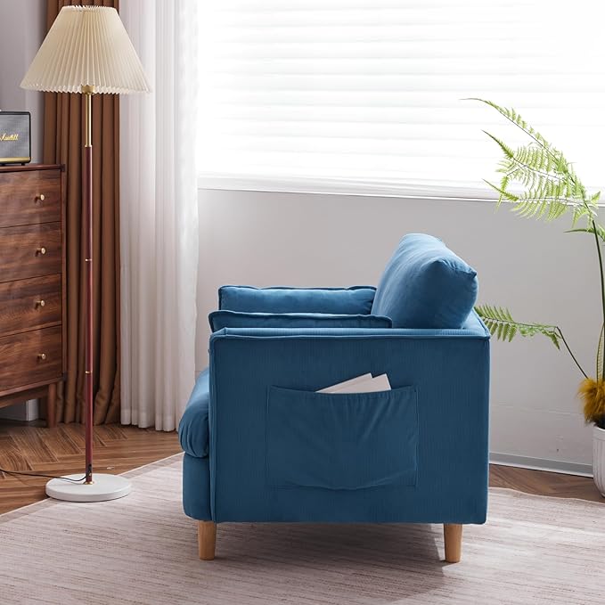 29.5 W Modern Fabric Decorative Chair Armchair Upholstered Reading Chair Single Sofa Casual Club Chair with Solid Wooden Feet and 2 Pillow for living room bedroom bed room office corduroy fabric