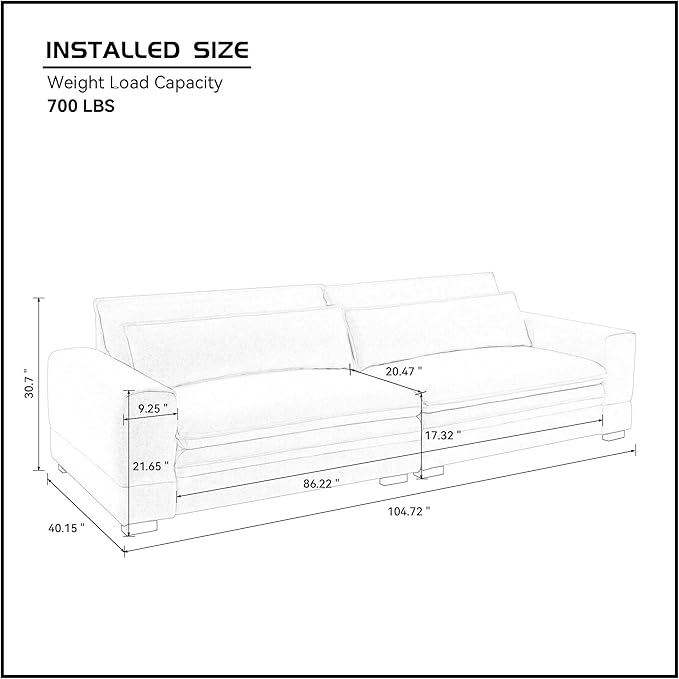 KEIKI 105 Oversized Upholstered Cloud Comfy Sofa with Seat Cushions and Backrest Modern 4-Seater Corner Fluffy Couch with Solid Wooden Legs Easy Assembly for Office Apartment Living Room Beige