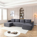 132 Modular Sectional Sleeper Sofa Boneless Cloud Couch for Living Room U Shaped 5 Seat Sofa with 2 Cup Holders Free Combination No Assembly Required (Grey)