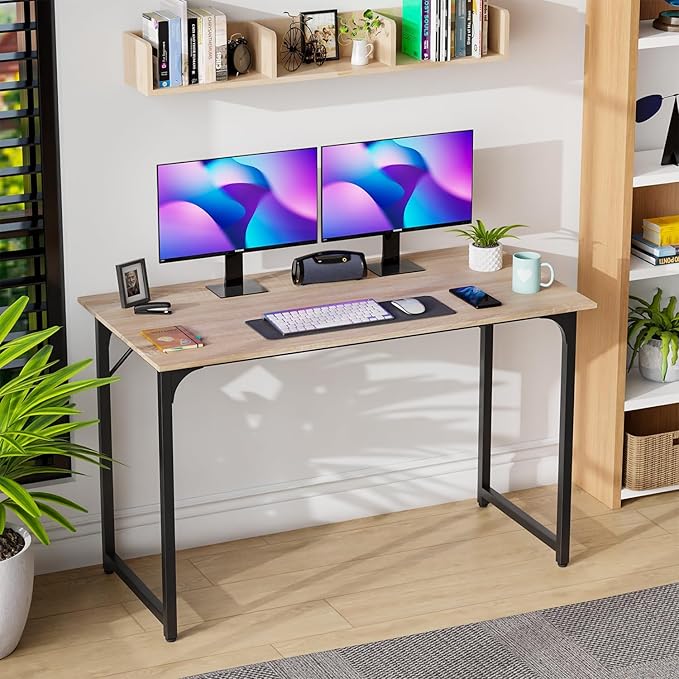 47 Inch Computer Desk Large Wood Office Writing Table With Metal Frame &amp Adjustable Feet Modern Simple PC Desk for Bedroom Home Office Nature