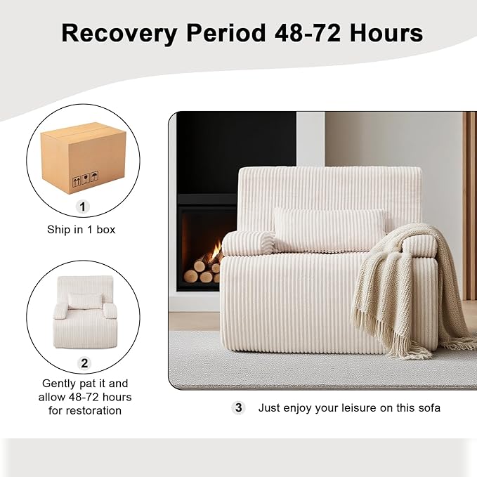 Boneless Chair for Small SpaceCorduroy Cloud Chair Foam Couch with Wide ArmrestFluffy Comfy Reading Single Sofa Chairs for Living Room Bedroom Apartment (Beige)