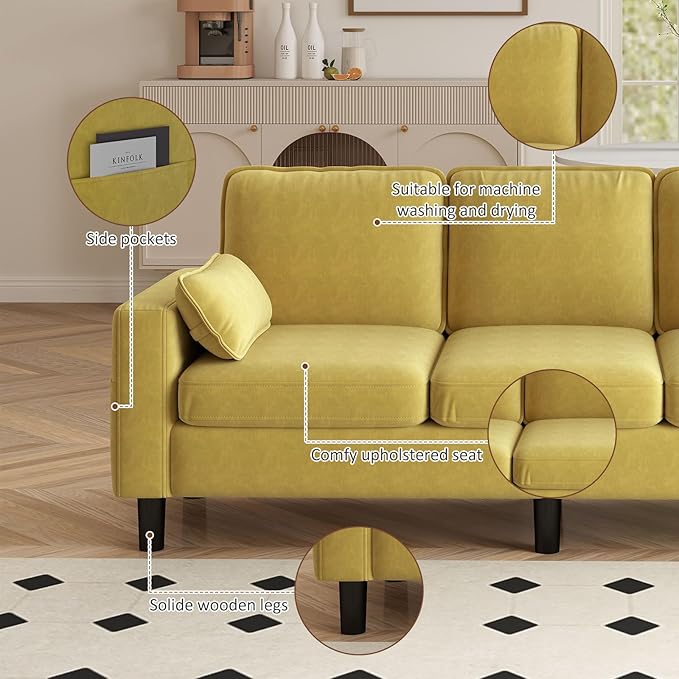 Kinfant Accent Living Room Chair - Modern Upholstered Armchair Reading Side Chair Single Sofa for Bedroom Apartment Studio Office Waiting Room (Yellow 3-Seater)