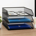 Natwind 3-Tier Stackable Paper Tray Metal Mesh Desktop Organizer A4 Paper Sorter Letter TraysFile Folder Sorter Organizer with Sliding Tray for Home Office School (Black)