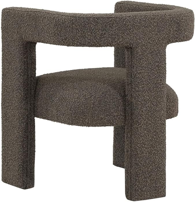 Pemberly Row Modern Fabric Upholstered Accent Chair 29.5 H x 26 W x 24.5 D Chocolate Brown Bouclé Curved Arms Foam Cushion Plastic Glide No Assembly Stylish Side Chair for Living Room or