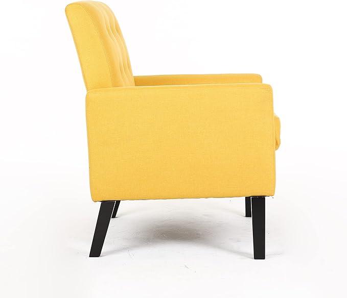 Fabric Accent Chair for Living Room Bedroom Button Tufted Upholstered Comfy Reading Accent Chairs Sofa (Yellow)
