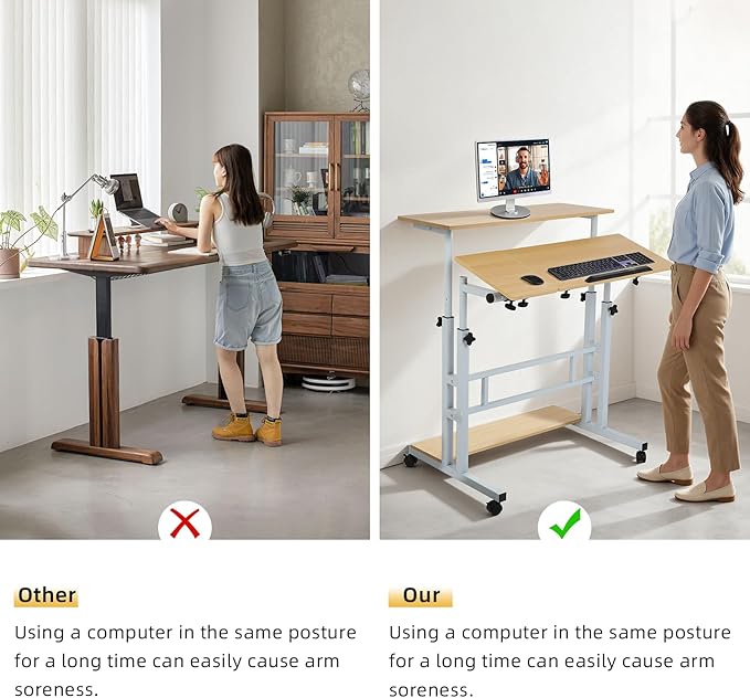 FAHKNS Small Standing Desk Portable Stand Up Desk with Wheels Adjustable Height Computer Desk for Home Reading Desk and Office Work