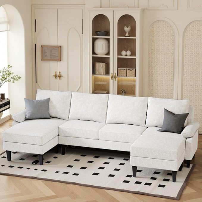 Sectional Couches for Living Room Convertible 4 Seat Modular Sectional Sofa Set for Living Room L Shaped Couch or U Shaped Couch with Ottoman for Apartment White