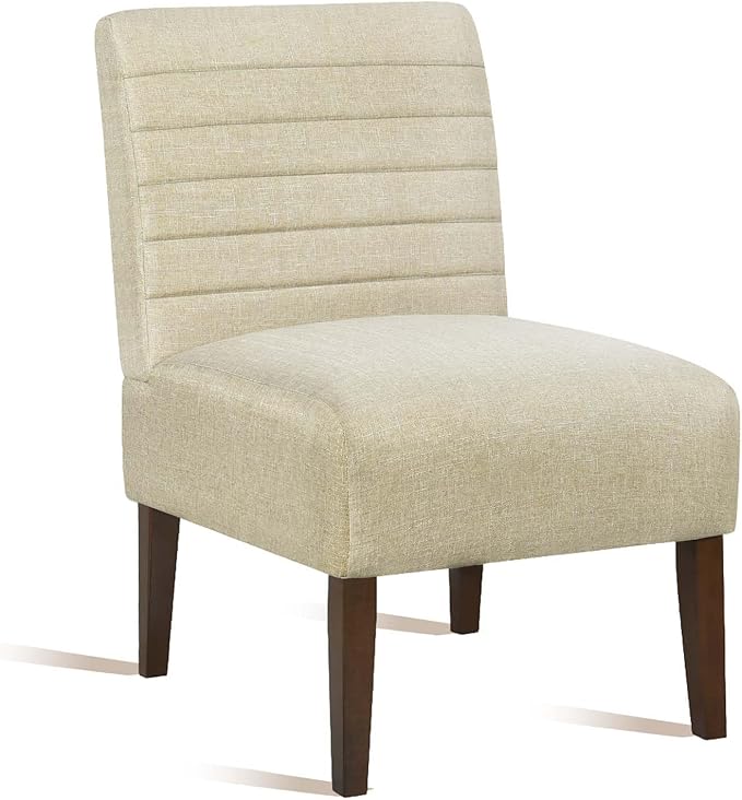 Modern Accent Chair for Living Room Upholstered Armless Slipper Chair with Back &amp Wood Legs Comfy Small Chair for Bedroom Living Room Reading Spaces Office (Beige)
