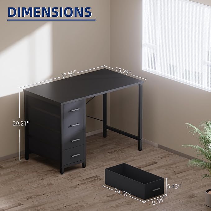 Pamray 32 Inch Computer Desk with 4 Drawers Small Office Desk for Home Bedroom Study Writing Simple Modern Computer Table Grey