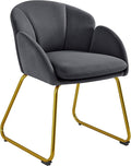 Yaheetech Flower Shape Velvet Armchair Modern Side Chair Vanity Chair with Golden Metal Legs for Living Room/Dressing Room/Bedroom/Home Office/Kitchen Dark Gray