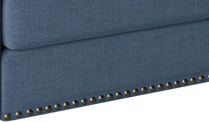 Generic Classic Linen Armchair Accent Chair with Bronze Nailhead Trim Wooden Legs Single Sofa Couch for Living Room Bedroom Balcony Navy Blue