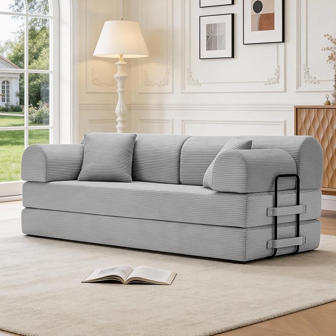 KEIKI 78 2Seat Sleeper Corduroy Sofa Couch for Living Room Home Office Family Friendly Homeowners Cozy Warm Perfect for Entertaining Relaxation Classic Refined Premium Design Light