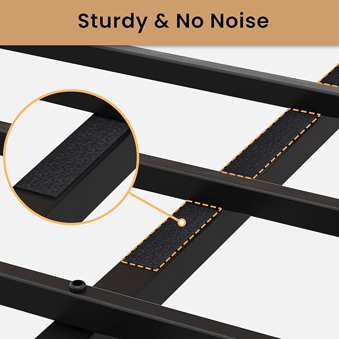 LIKIMIO Queen Bed Frame Tall Industrial Headboard 51.2  Platform Bed Frame with Strong Metal Support Solid and Stable Noise Free No Box Spring Needed Easy Assembly Walnut