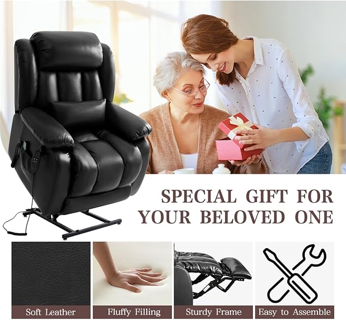 Infinite Position Lay Flat Lift Recliner Chair for Adults Dual Motor Power Lift Chair for Elderly with Massage &amp Heating Extended Footrest USB Ports Remote Control &amp Lumbar Pillow Leather