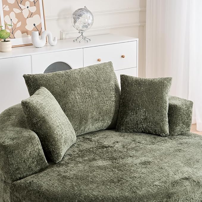 Green 55 Oversized Swivel Accent Chair Round Barrel Chair with 360° Rotation Chenille Upholstered Deep Seat Lounge Sofa Modern Comfy Single Sofa for Living Room Bedroom Office (Green)
