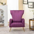 Modern Velvet Accent Chair Channel Tufted Bedroom Office or Living Room Furniture with Elegant Metal Legs 26 Wide Armchair Purple