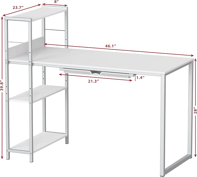 SHW 46-Inch Home Office Mission Computer Desk with Side Shelf and Drawer White