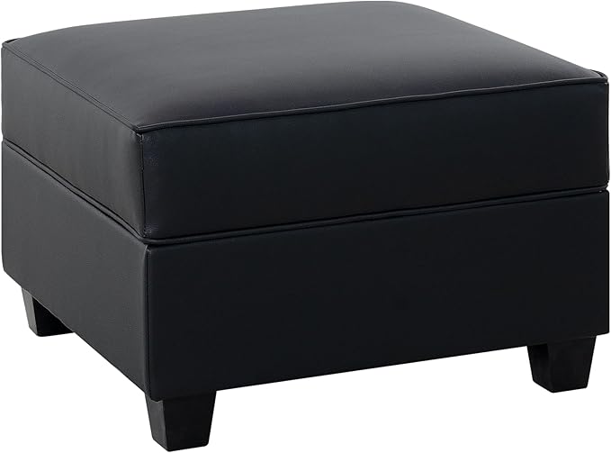 Naomi Home Sarah Ottoman in Black Air Leather Ergonomic Cushioned Top with Hidden Storage Multi-Functional Modular Sectional Furniture for Living Room or Lounge