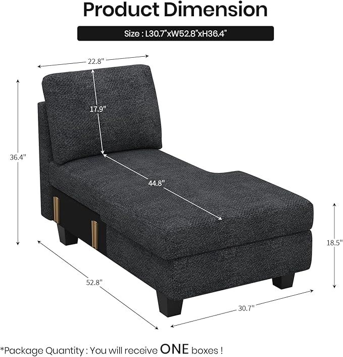 Belffin Sectional Storage Chaise Module for Modular Sectionals. Right-Facing Chaise. Dark Grey.