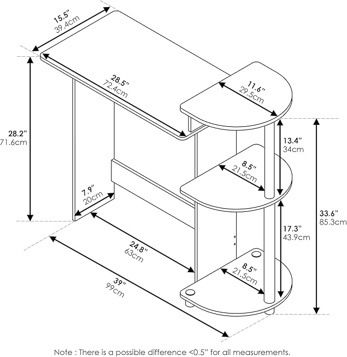 Furinno COMPACT Desk 28.5 Wide Gaming Desk with Shelves Computer Desk with Book Shelf Office Desk for Home Office Study Room Dorm Bedroom Americano