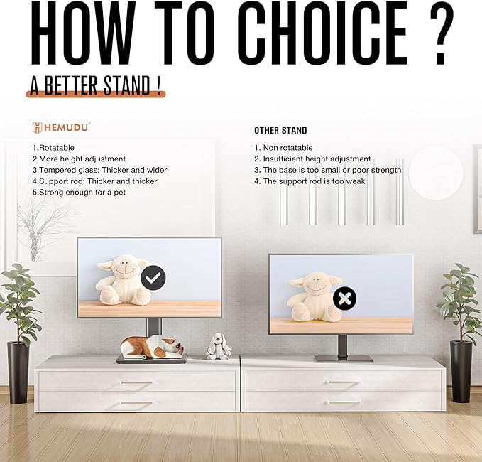 Universal Swivel TV Stand - Table Top TV Stand for 27-60 inch LCD LED TVs - Height Adjustable TV Base Stand with Tempered Glass Base &amp Wire Management VESA 400x400mm HT06B-002