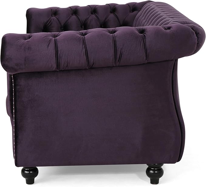 Christopher Knight Home Karen Traditional Chesterfield Loveseat Sofa BlackBerry and Dark Brown 61.75 x 33.75 x 27.75