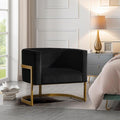 Modern Black Accent Chair Velvet Barrel Chair Padded Seat Upholstered Comfy Armchair for Reading/Living Room/Bedroom/Club Side Chairs with Luxury Gold Frame