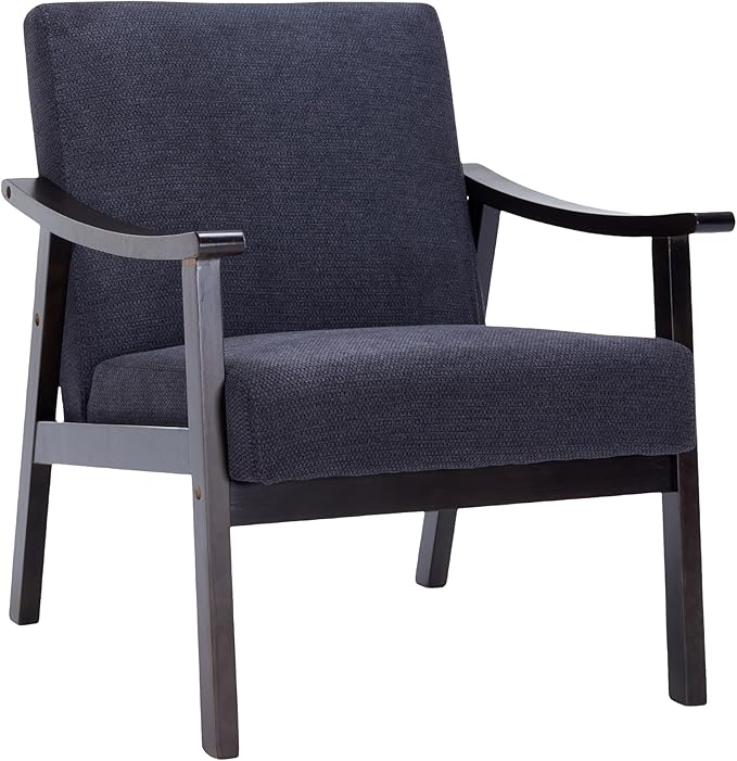 Medieval High Back Armchair Modern Accent Chair with Upholstered Seat Solid Wood Legs Comfortable Lounge &amp Reading Chair for Living Room Bedroom Home Office (Black)
