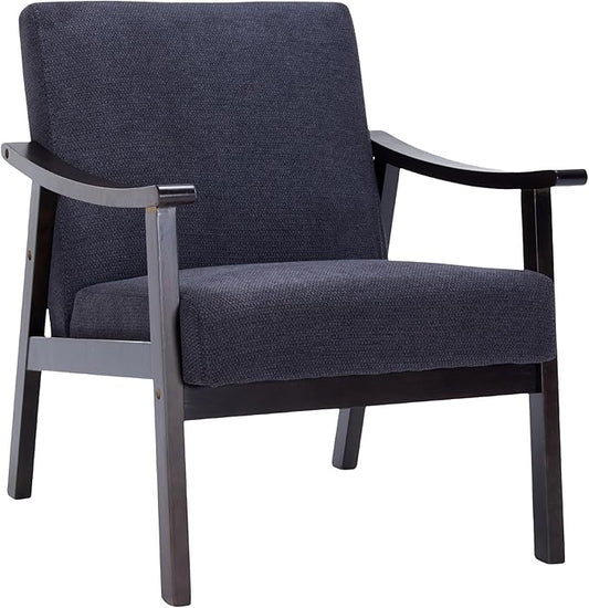 Medieval High Back Armchair Modern Accent Chair with Upholstered Seat Solid Wood Legs Comfortable Lounge &amp Reading Chair for Living Room Bedroom Home Office (Black)