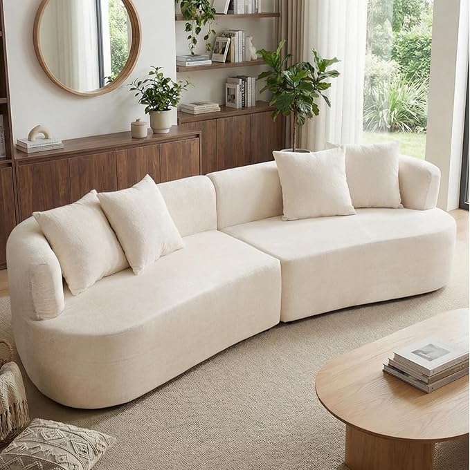 106 Modern Curved Boneless Sectional Couches for Living Room Luxury Chenille Fabric Oversized Modular Cloud Sofa with 4 Pillows Comfy Deep Seat Foam Couch in Box No Assembly (4 Seater Beige)