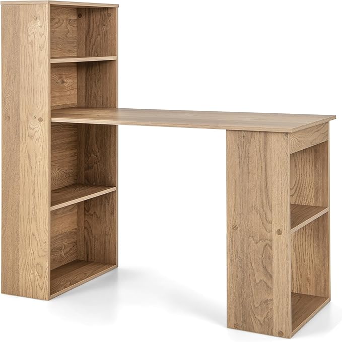 48 Inch Computer Desk with Bookshelf Reversible Study Writing Desk with Storage Shelves &amp CPU Stand Compact Office Desks &amp Workstations Small Desk for Bedroom Kids Room Study (Natural)