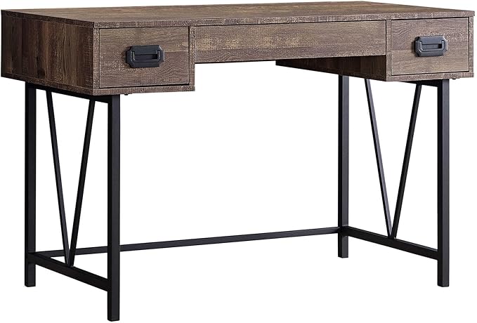 Computer Desk Home Office Laptop Storage Drawers 48 l Work Brown Laminate Black Metal Transitional