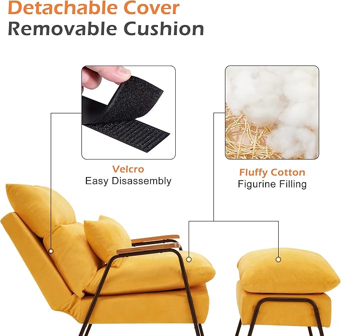 MCombo Accent Recliner Chair with Ottoman Modern Linen Fabric Armchair Upholstered Sofa Bed for Living Room Bedroom Small Space 4055 (Yellow)