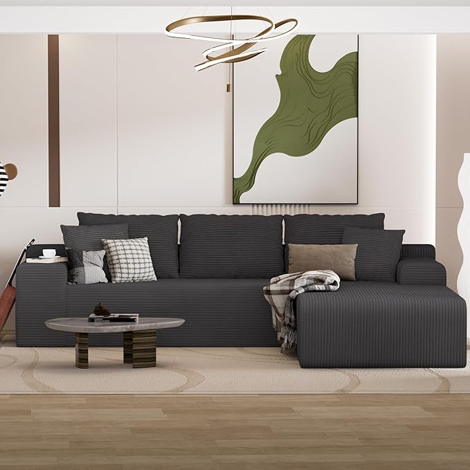 NAYA 106” Modular Sectional Sofa Cloud Sectional Couch with Deep Seat Modern Modular L-Shape Sofa Boneless Couch with Chaise for Living Room Bedroom (Grey Right Facing Chaise)