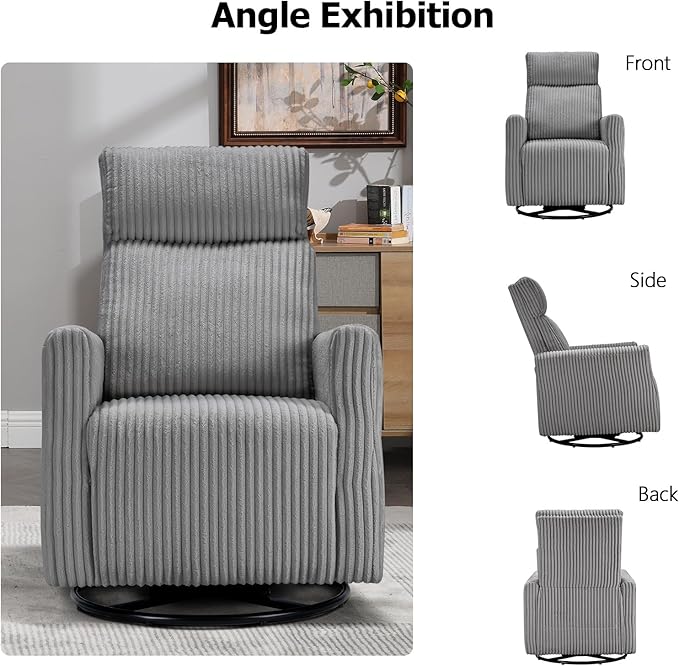 CANMOV Swivel Rocker Chair Set of 2 Swivel Accent Chair with High Back and Arms Corduroy Glider Chair for Living Room Bedroom Nursery Grey