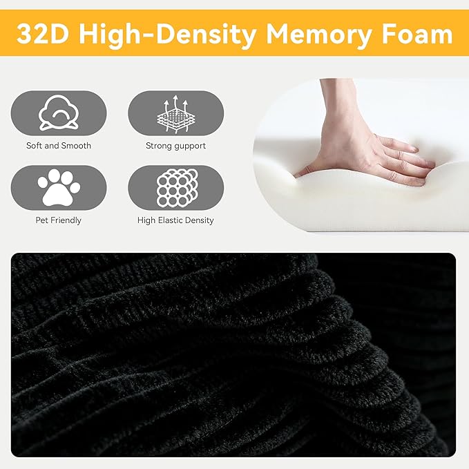 ALISH 111 Inch L-Shaped Cloud Sectional Sofa Couch Compression Couch with Chaise Modular Deep Seat Boneless Design for Easy Setup Plush Upholstered Living Room Bedroom Apartment Furniture Black