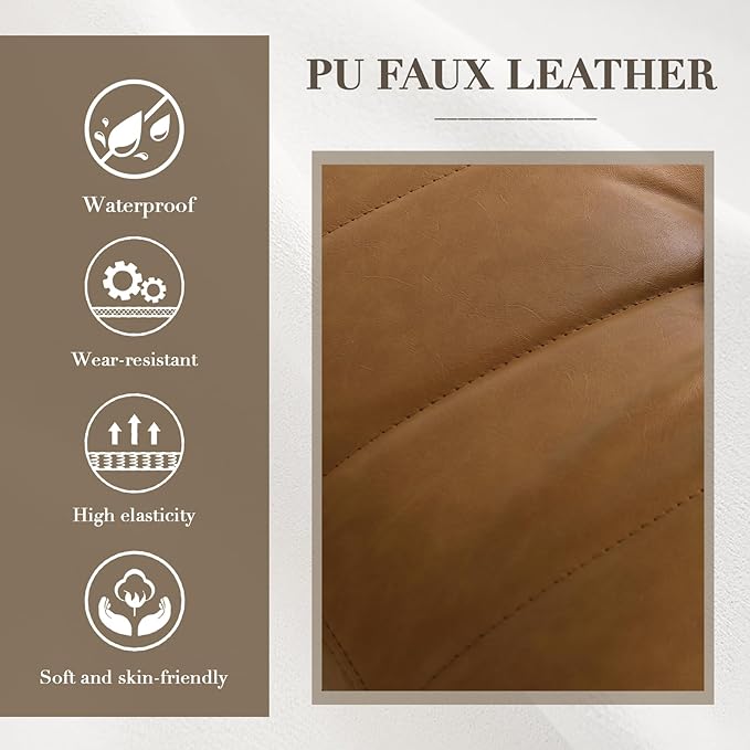 Upholstered PU Leather Accent Chair and Ottoman Set Modern Living Room Chair with Reclining Backrest and Footstool Small Reading Chairs for Living Room Bedroom Brown