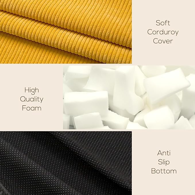 N&ampV Large Crescent Bean Bag Chair Adult Size Bean Bag Sack Foam Filling Soft Premium Corduroy Bean Bag for Living Room Bedroom Dorm and Office (Brown Sugar)